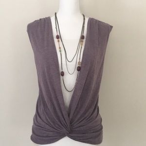 Urban Outfitters Lux cap sleeve twist front shirt